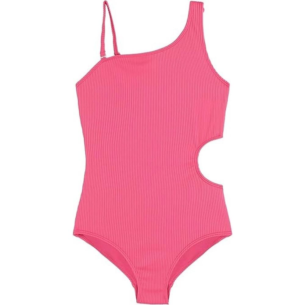 Kanu Surf Girls Cori Beach Sport One Shoulder Side Cut UPF 50 Swimsuit, Pink, 16